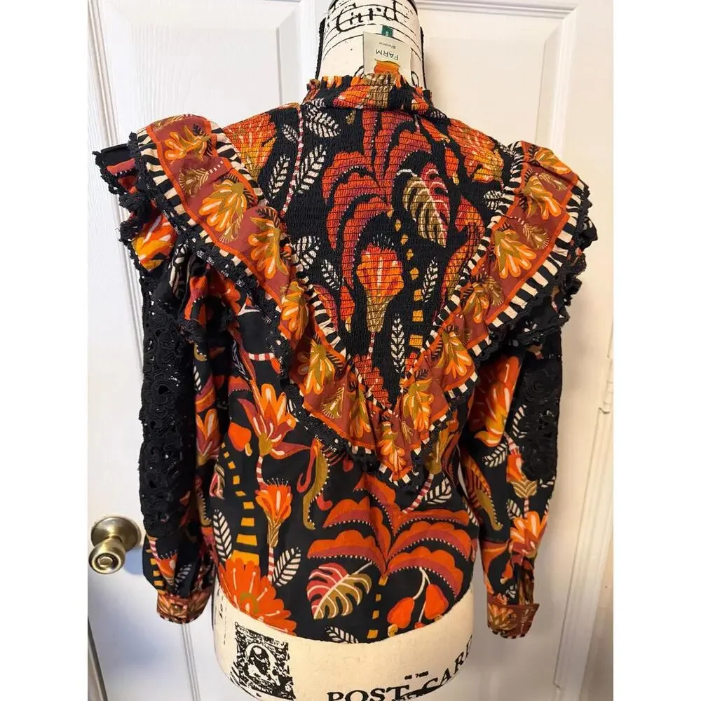 Farm Rio Floral Ruffle Blouse Small - Picture 6 of 8